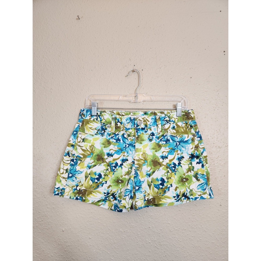 LOFT Floral Shorts Blue Green Womens Size 2 Cotton Stretch Mid Rise Casual